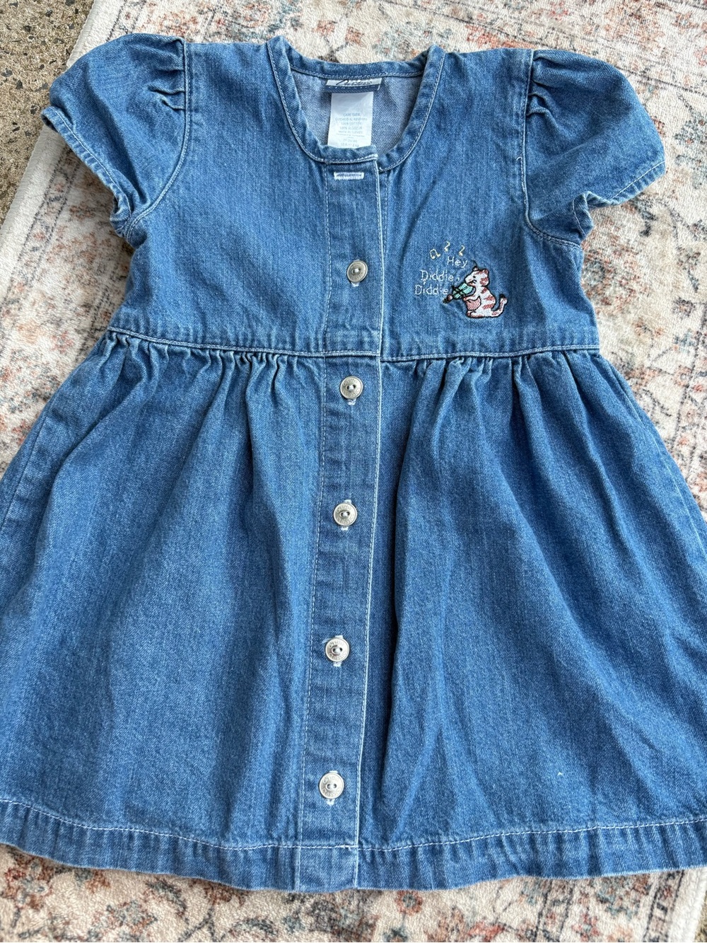 Vintage Girls 18M Carters Hey Diddle Diddle Denim Button-Front Kids Dress - Blue